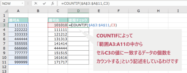 14_002_④データに重複があるかチェックする方法（COUNTIF関数に引数を入力する）